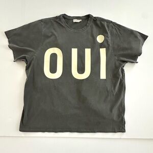 Clare V. Original Tee in Faded Black with Cream Grand 'Oui' Print | XXL | GUC